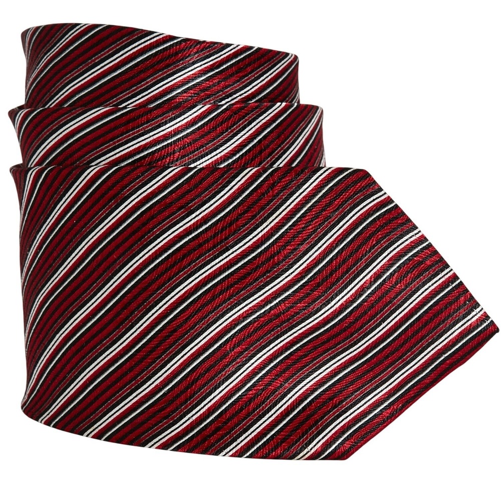 Pierre‎ Cardin Men's 100% Silk Necktie Red/Black/White Stripe